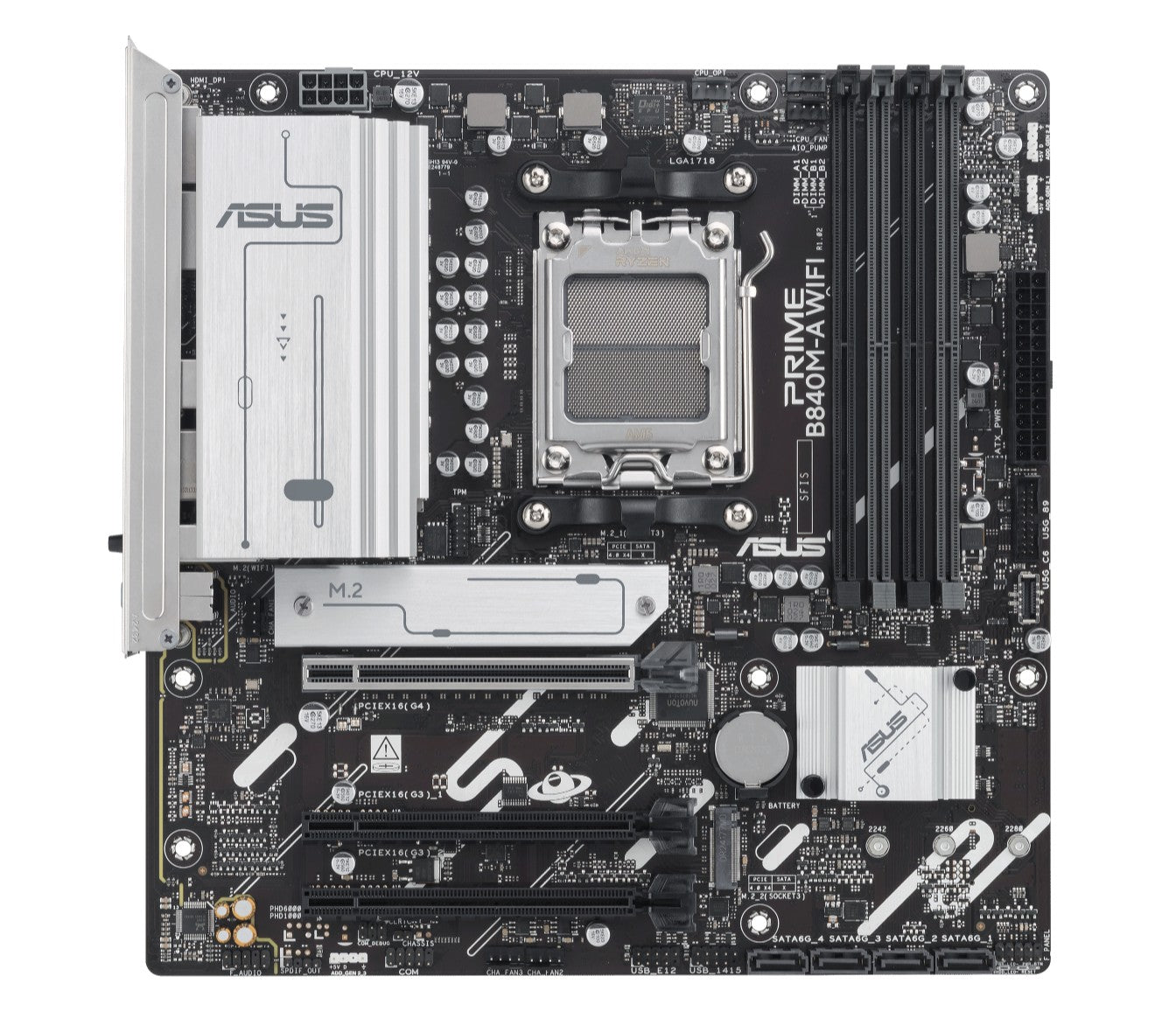 ASUS ASUS AMD PRIME B840M-A WIFI-CSM (AM5) Micro ATX Motherboard, DDR5 192GB, 2x PCIe 4 x16 slot, 3x M.2 slots, 4x SATA, Wi-F