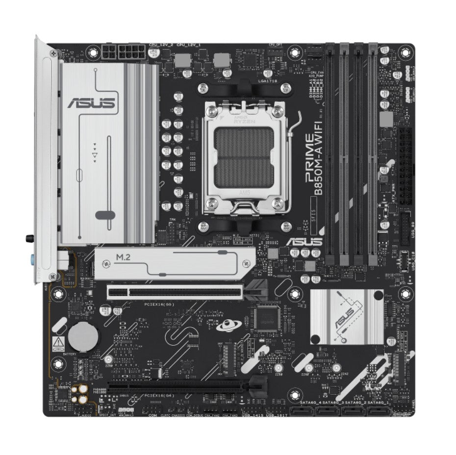 ASUS ASUS AMD B850M PRIME B850M-A WIFI-CSM (AM5) mATX Motherboard, DDR5, Max 256GB, 1 x PCIe 5.0 x16 slot, 4 x SATA