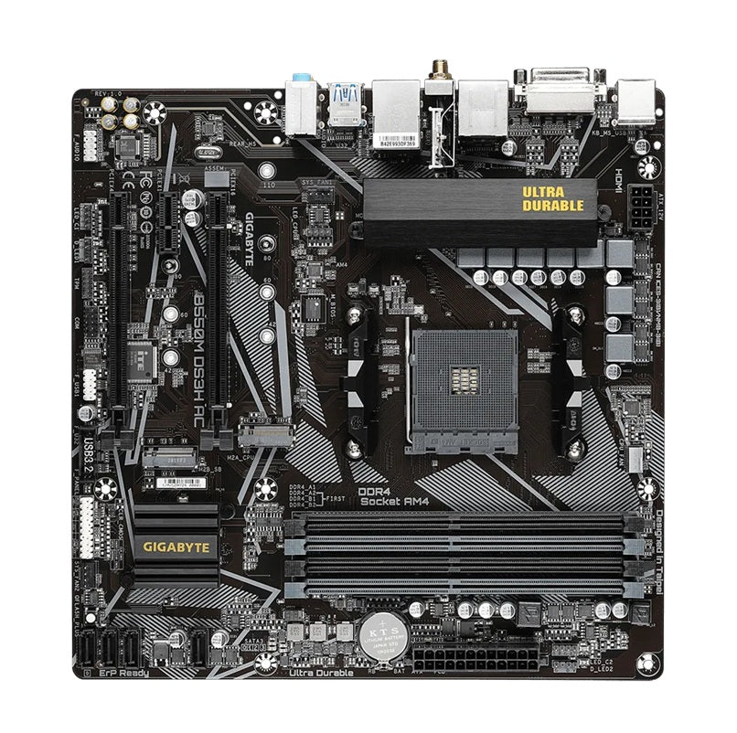 Gigabyte Gigabyte B550M DS3H AC AM4 Ryzen mATX Motherboard, 4x DDR4, 3x PCI-e, 2x M.2, 4x SATA III, RAID 0/1/10, 4x USB 3.2, 