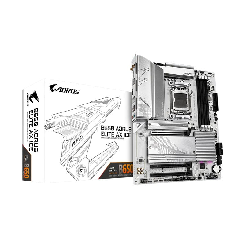 Gigabyte Gigabyte B650 AORUS ELITE AX ICE AMD B650 AM5 ATX Motherboard 4x DDR5~192GB,3x PCIe x16, 3x M.2, 4x SATA 6, 2x USB 3