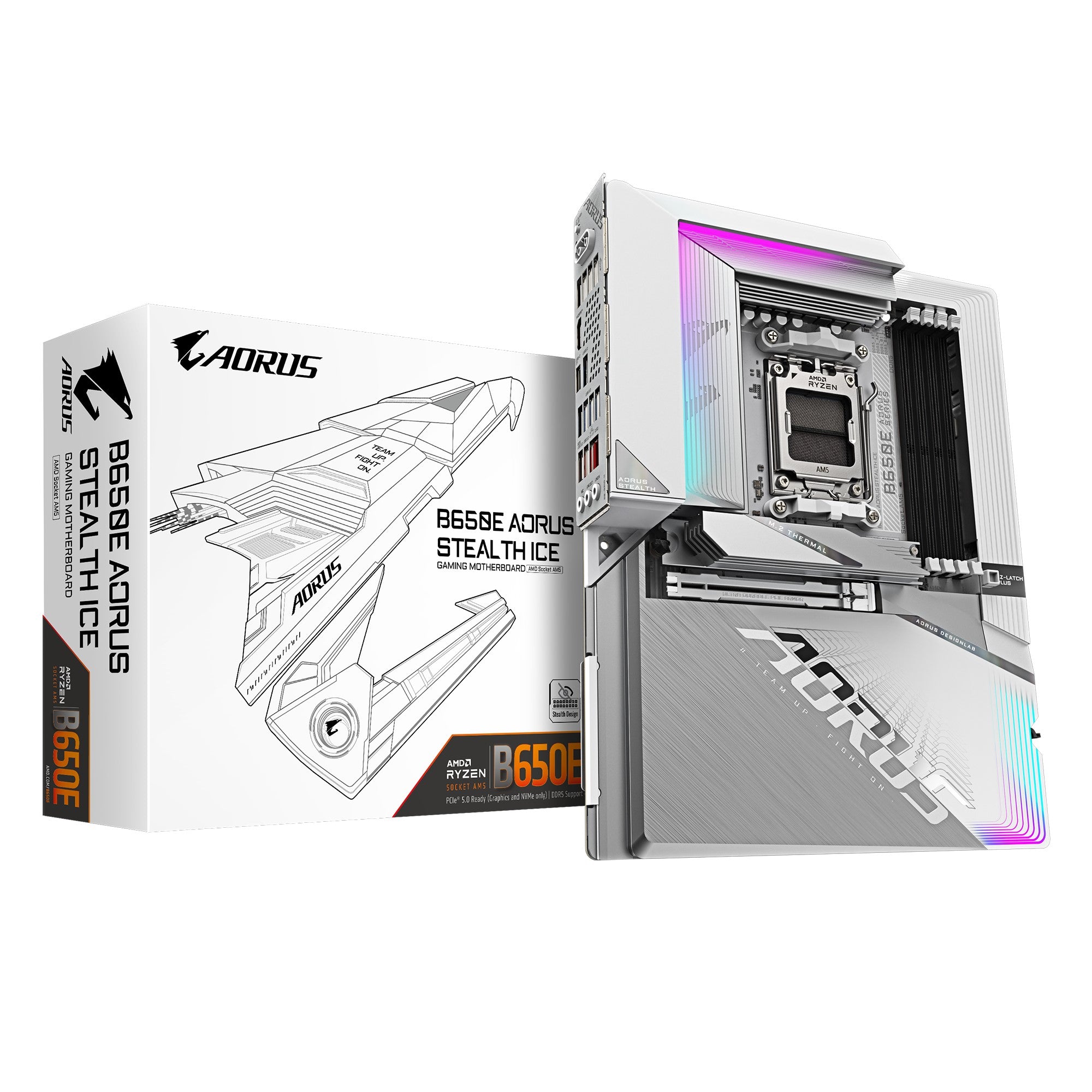 Gigabyte (LS) Gigabyte B650E AORUS STEALTH ICE AMD AM5 ATX Motherboard 4x DDR5~256GB,1x PCIe x16, 3x M.2, 4x SATA 6, 8x USB 3