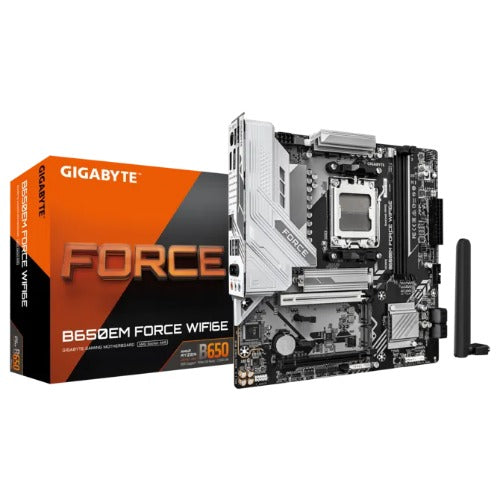 Gigabyte B650EM FORCE WF6E, AM5, Support for DDR5,  1 x HDMI port, 1 x PCI Express x16 , 3x  M.2. 4x USB 3.2