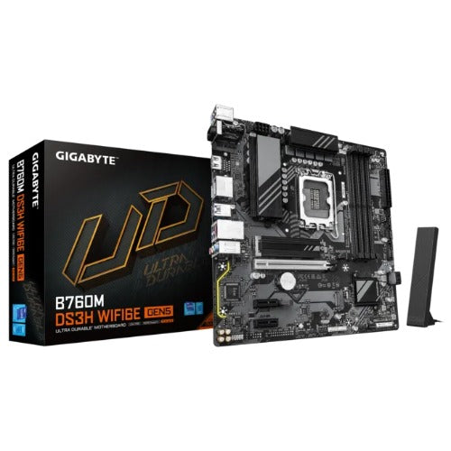 Gigabyte Gigabyte B760M DS3H WIFI6E GEN5 Intel LGA 1700 mATX Motherboard, 4x DDR5 ~256GB, 1x PCI-E x16, 2x M.2, 4x SATA,  5x 