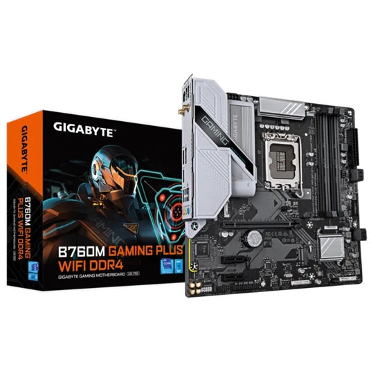 Gigabyte B760M GAMING PLUS WIFI DDR4, Intel B760, LGA1700 12th–14th Gen, DDR4 128GB, PCIe 4.0 x16, Wi-Fi 6, mATX