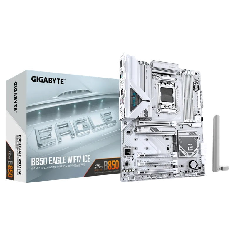 Gigabyte B850 EAGLE WF7 ICE, AMD AM5, 4 x DDR5 up to 256 GB,  1 x HDMI, 4 x PCI Express x16, 3 x M.2, 6 x USB 3.2, 2.5GbE LAN