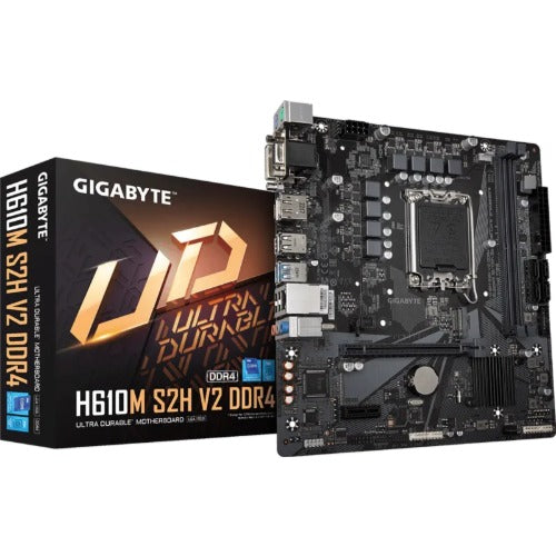 Gigabyte Gigabyte H610M S2H V2 DDR4 Motherboard with 6+1+1 Hybrid Phases Digital VRM Design, PCIe 4.0* Design, Gen3 x4 M.2, D