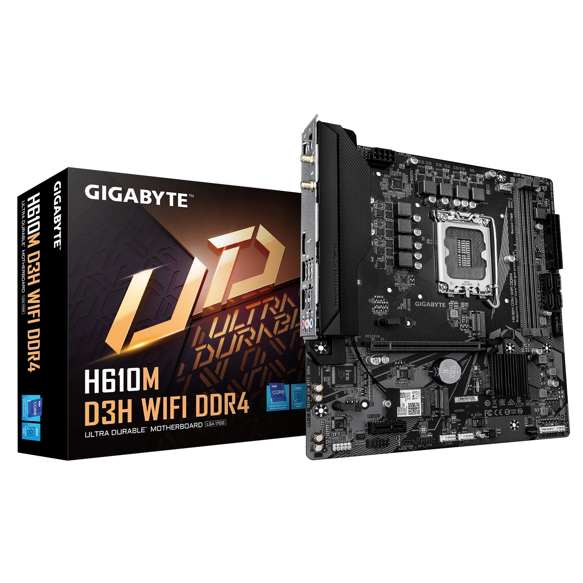 Gigabyte Gigabyte H610M D3H WIFI DDR4 Intel LGA 1700 , 2x DDR4 ~64GB, 1 x HDMI, 1x PCI x16, 1x PCI=E x1,1x M.2, 4x SATA, 4x U