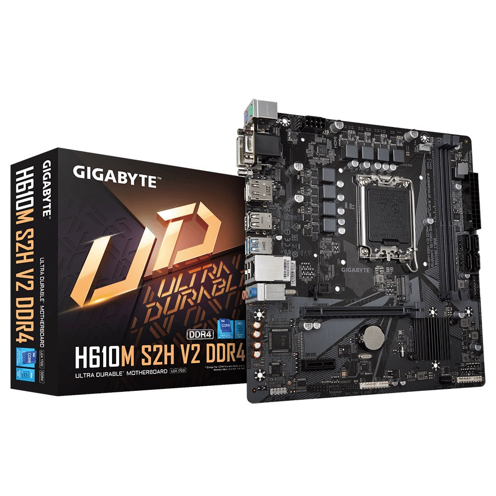 (LS) Gigabyte H610M S2H V2 DDR4 Intel LGA 1700 mATX Motherboard, 2x DDR4 ~64GB, 1x PCI x16, 1x PCI=E x1,1x M.2, 4x SATA, 2x USB3.2,4x USB 2 (By order)