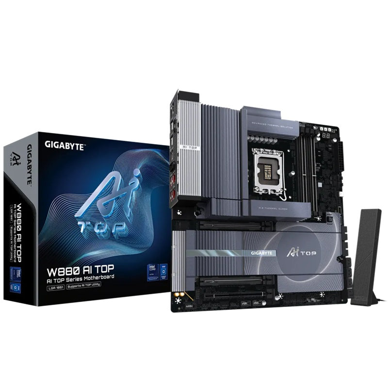 Gigabyte Gigabyte W880 AI TOP, LGA1851, W880, DDR5 256GB, PCIe5.0x16+x8, 4xM.2, 8xSATA, TB5x2, 10GbE x2, Wi-Fi7, BT5.4, HDMI,
