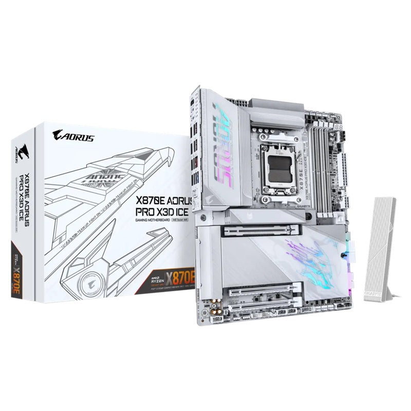 Gigabyte Gigabyte X870E A PRO X3D ICE: AM5, DDR5 256GB, ALC1220, 5GbE LAN, Q-Flash, Smart Backup, GCC, ATX, Win11, Ryzen 7000