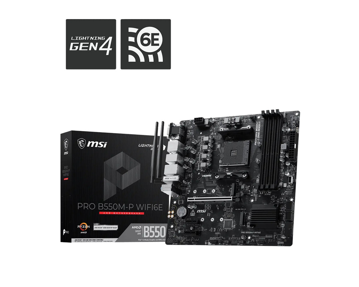 MSI PRO B550M-P WIFI6E, AMD B550, AM4, DDR4 128GB, PCIe 4.0, 2x M.2, Wi-Fi 6E, 1Gb LAN, USB Type-C.