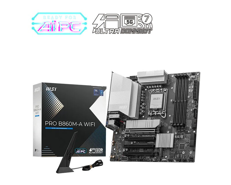 MSI PRO B860M-A WIFI, INTEL B860, 4x DDR5 256GB, 1x HDMI, 4x PCI-E x16 slot, 3x M.2, 4x SATA, 6x USB 2.0, Intel® Wi-Fi 7