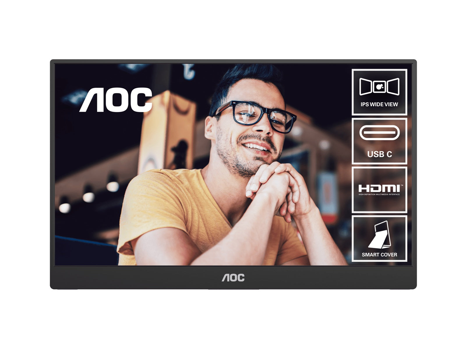 AOC AOC 15.6inch FHD IPS 1920x1080 16:9, 800:1 Contrast 230 Nits 2x USB-C 1x Mini HDMI 2.0 1Wx2 Speakers Foldable Smart Cover