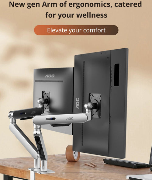 AOC (LS)AOC AM420S Dual Mount Sliver 2-9kg per Arm, 17-34" VESA 75 and 100. Clamp and Grommet mount, Mechanical Spring, Monit