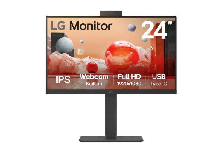 LG 24" IPS FHD Webcam, USB Type-C, RJ45 100Hz 5ms 1920 x 1080, FreeSync 16:9 Tilt/Height/Swivel/Pivot (Bi-direction) adjustable stand, 3yrs Monitor