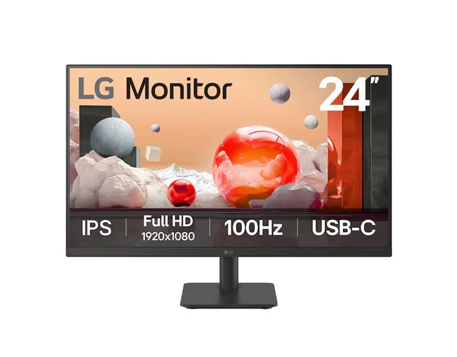 LG 24” IPS Full HD Monitor, 1920x1080, 3-side borderless design, 100 Hz, USB‑C (65W PD), Reader Mode  Flicker Safe, tilt adjustable