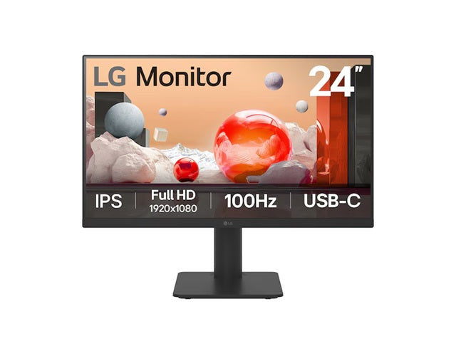 LG 24” IPS Full HD Monitor with USB-C  23.8" FHD IPS, 100Hz, 5ms, 250 nits, 16:9, NTSC 72%, USB-C 65W PD Monitor