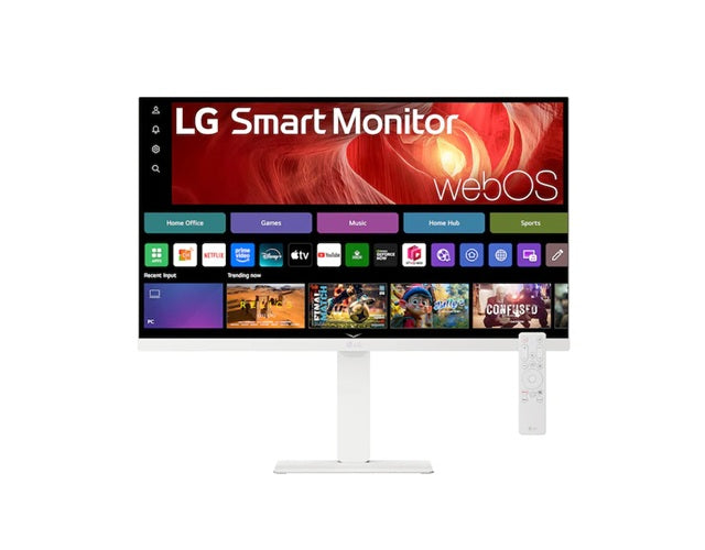 LG 27” 4K UHD IPS Smart Monitor with webOS, USB-C (65W PD), AirPlay 2, Bluetooth, DCI-P3 90%, Magic Remote support, and full ergonomic stand