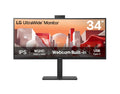 LG 34" UltraWide QHD Curved IPS Monitor with 3440x1440 resolution, sRGB 99%, HDR10, USB-C PD 90W, FHD webcam, mic, speakers  adjustable stand