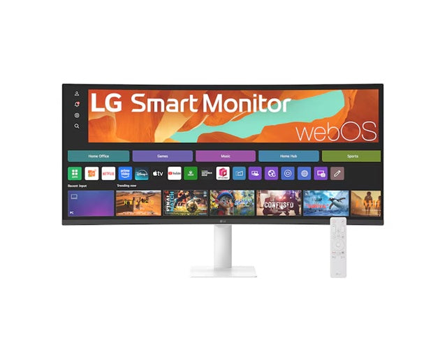 LG Smart Monitor 34" WQHD Curved display with 3440x1440 resolution, sRGB 99%, webOS, AirPlay 2, 2x7W speakers, 100Hz refresh rate  Bluetooth