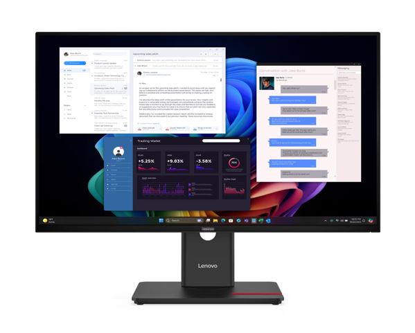 LENOVO ThinkVision T27UD-40 27" UHD USB-C Dock Monitor 4K 3840x2160 16:9 Height Adjustable Tilt Swivel Pivot 100W PD 3xUSB3.2 Hub LAN DP HDMI VESA 3yr