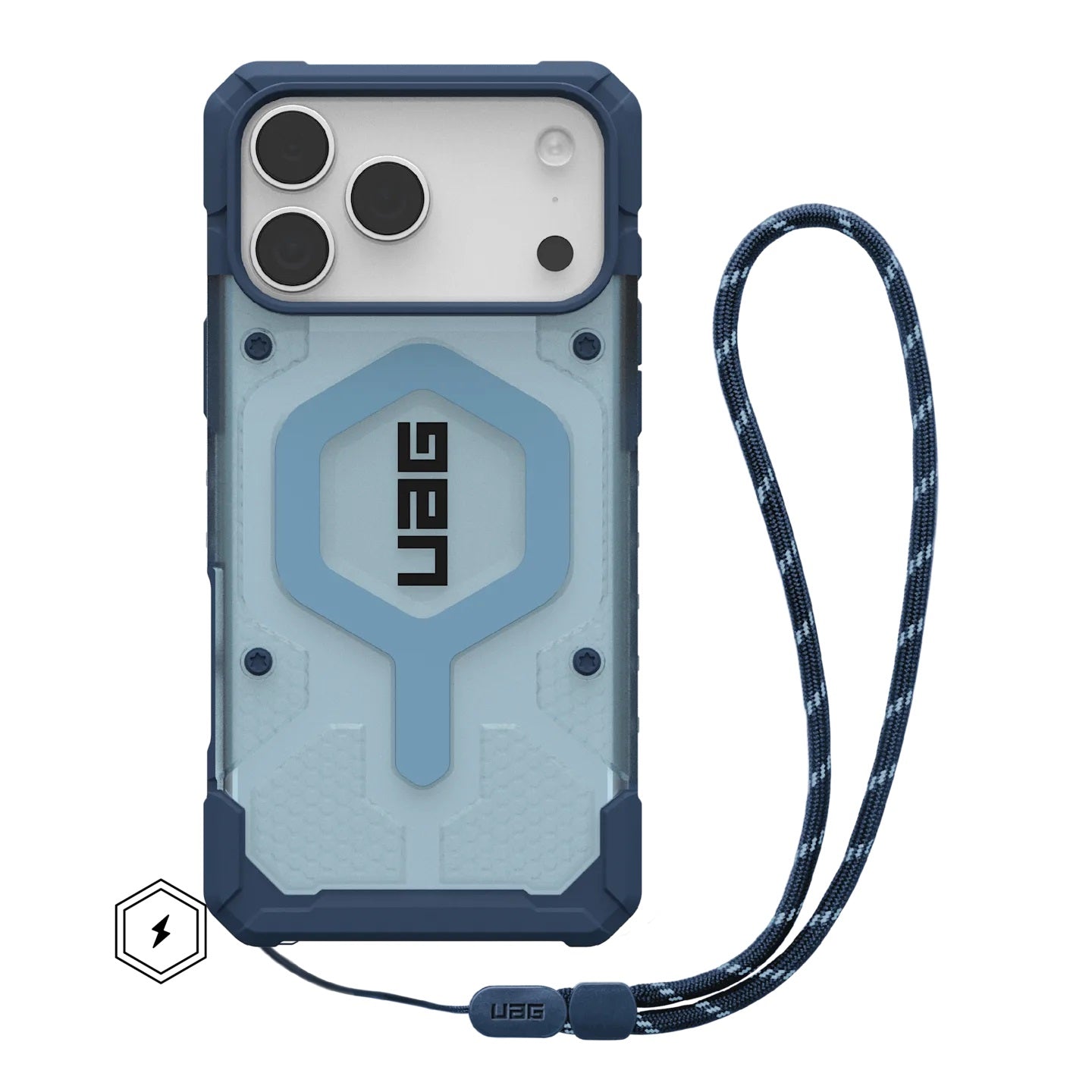 UAG Pathfinder Clear MagSafe Apple iPhone 17 Pro (6.3") Rugged Case + Blues Lanyard - Blues (1145511BV03), Lightweight, 10 Years Warranty