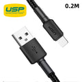 USP BoostUp Lightning to USB-A Cable (20CM) Black - Quick Charge  Connect, 2.4A Rapid Charge,Nylon Weaving,Apple iPhone/iPad/MacBook,2 Years Warranty