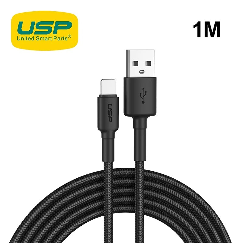 USP BoostUp Lightning to USB-A Cable (1M) Black - Quick Charge  Connect, 2.4A Rapid Charge, Nylon Weaving,Apple iPhone/iPad/MacBook, 2 Years Warranty