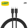 USP BoostUp Braided USB-C to USB-C Cable (2M) Black -3A/60W, Fast  Safe Charge,Samsung Galaxy,Apple iPhone,iPad,MacBook,Google,OPPO, 2 Years Warranty