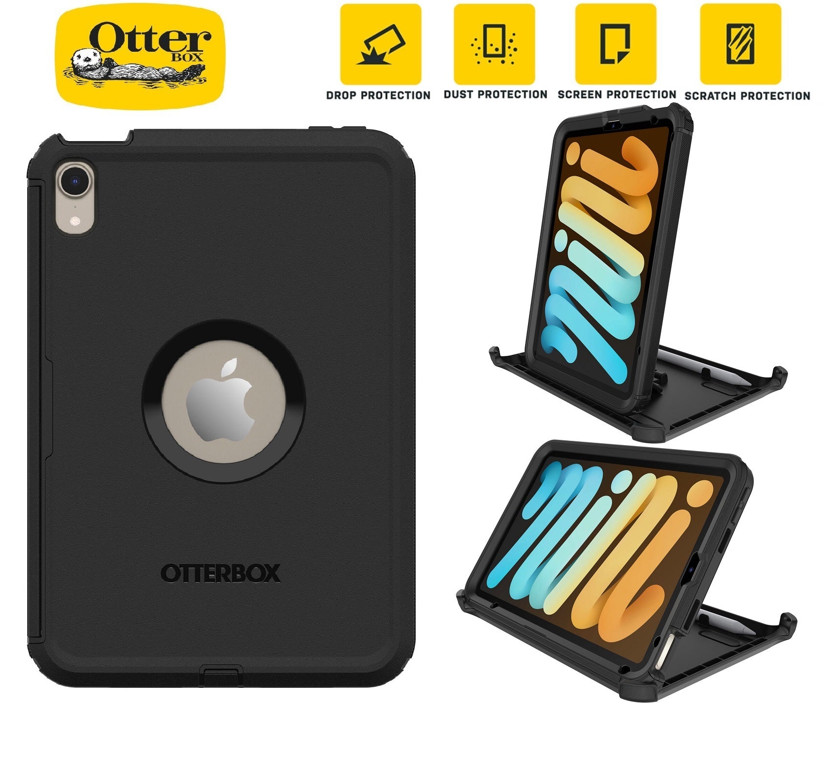 OtterBox Defender Apple iPad Mini A17 Pro (7th Gen) / iPad Mini (8.3") (6th Gen) Case Black - No Retail Packaging - (77-87478),7 Years Warranty