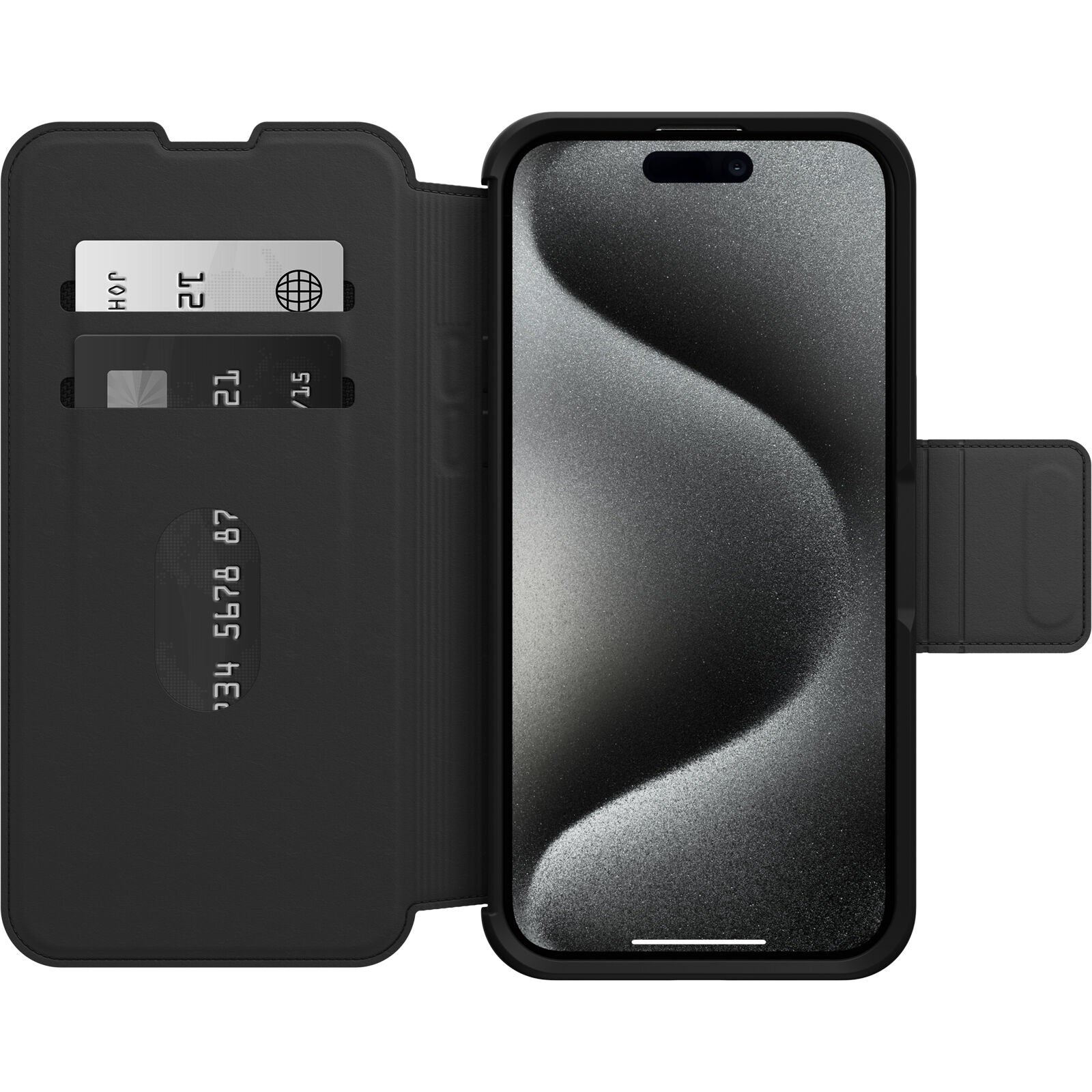 OtterBox Strada MagSafe Apple iPhone 15 Pro Max (6.7") Case Shadow (Black)-(77-93568),DROP+ 3X Military Standard,Leather Folio Cover,7 Years Warranty