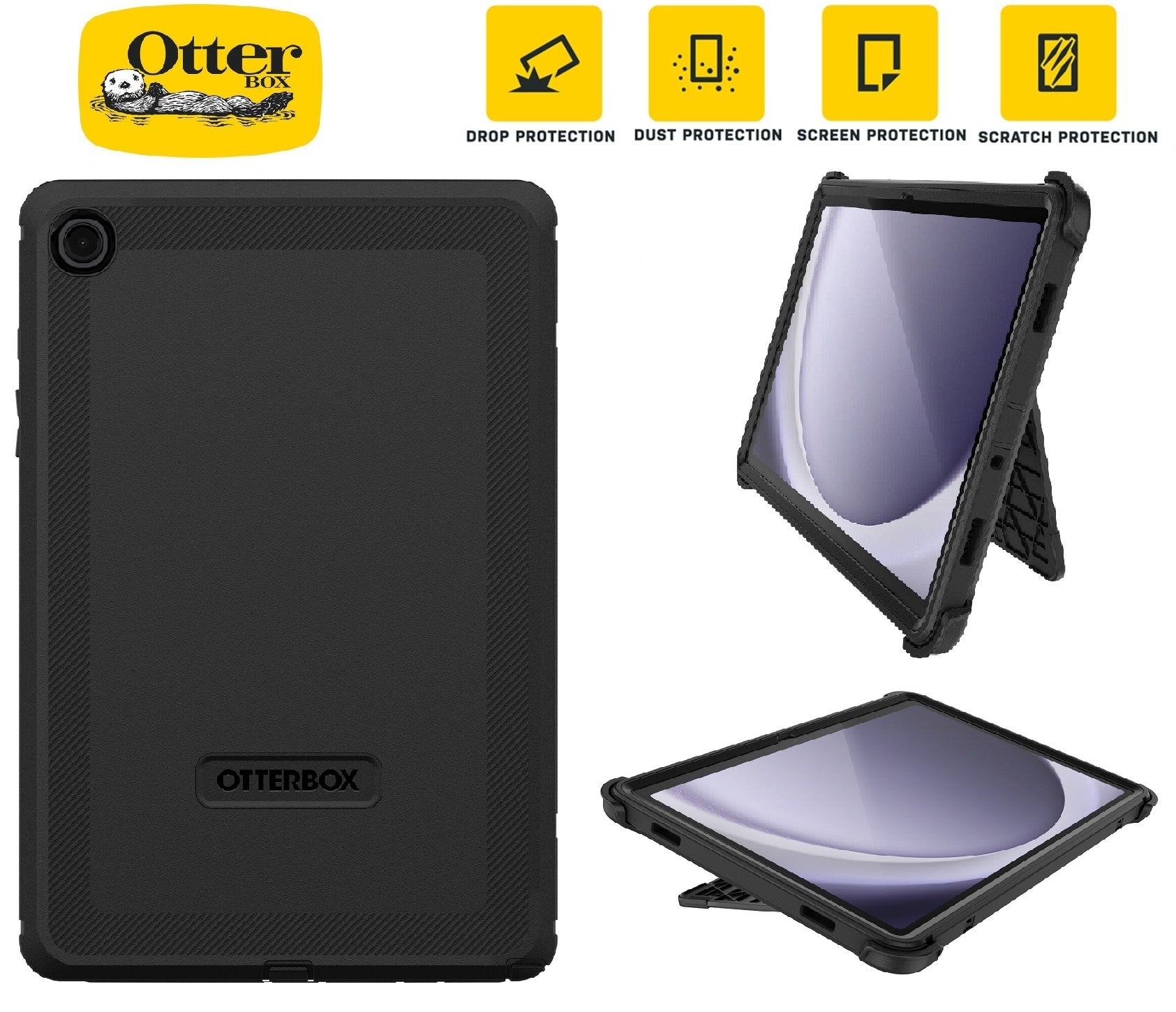 OtterBox Defender Samsung Galaxy Tab A9+ (11") Case -Black(77-95006),DROP+ 2X Military Standard,Multi-Layer,Port covers,7 Years Warranty