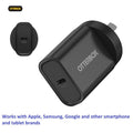 OtterBox 20W USB-C (Type I) PD Fast Wall Charger - Black (78-81350), Compact, Drop Tested,Safe  Smart Charging,Best for Apple, 2 Years Warranty