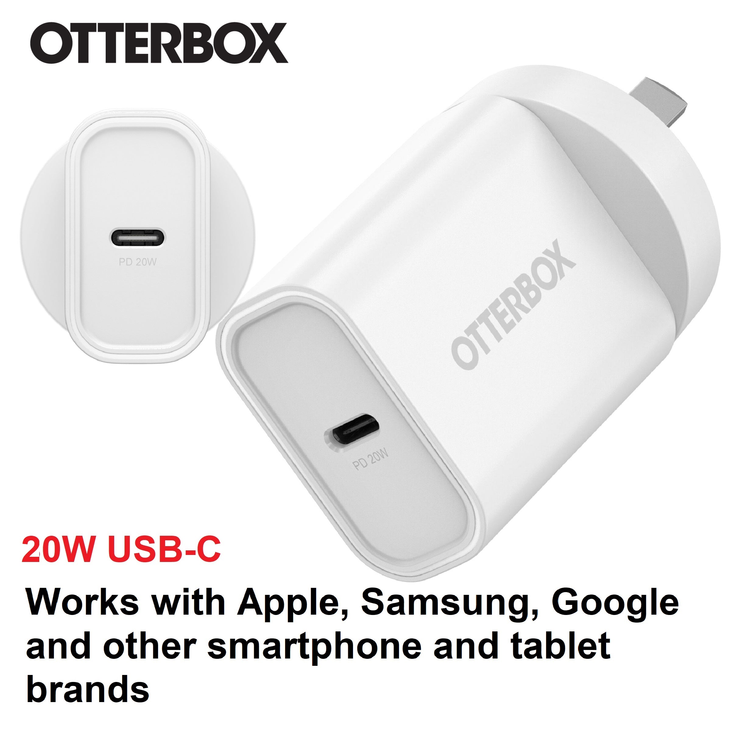 OtterBox 20W USB-C (Type I) PD Fast Wall Charger - White (78-81352), Compact, Drop Tested,Safe  Smart Charging,Best for Apple, 2 Years Warranty