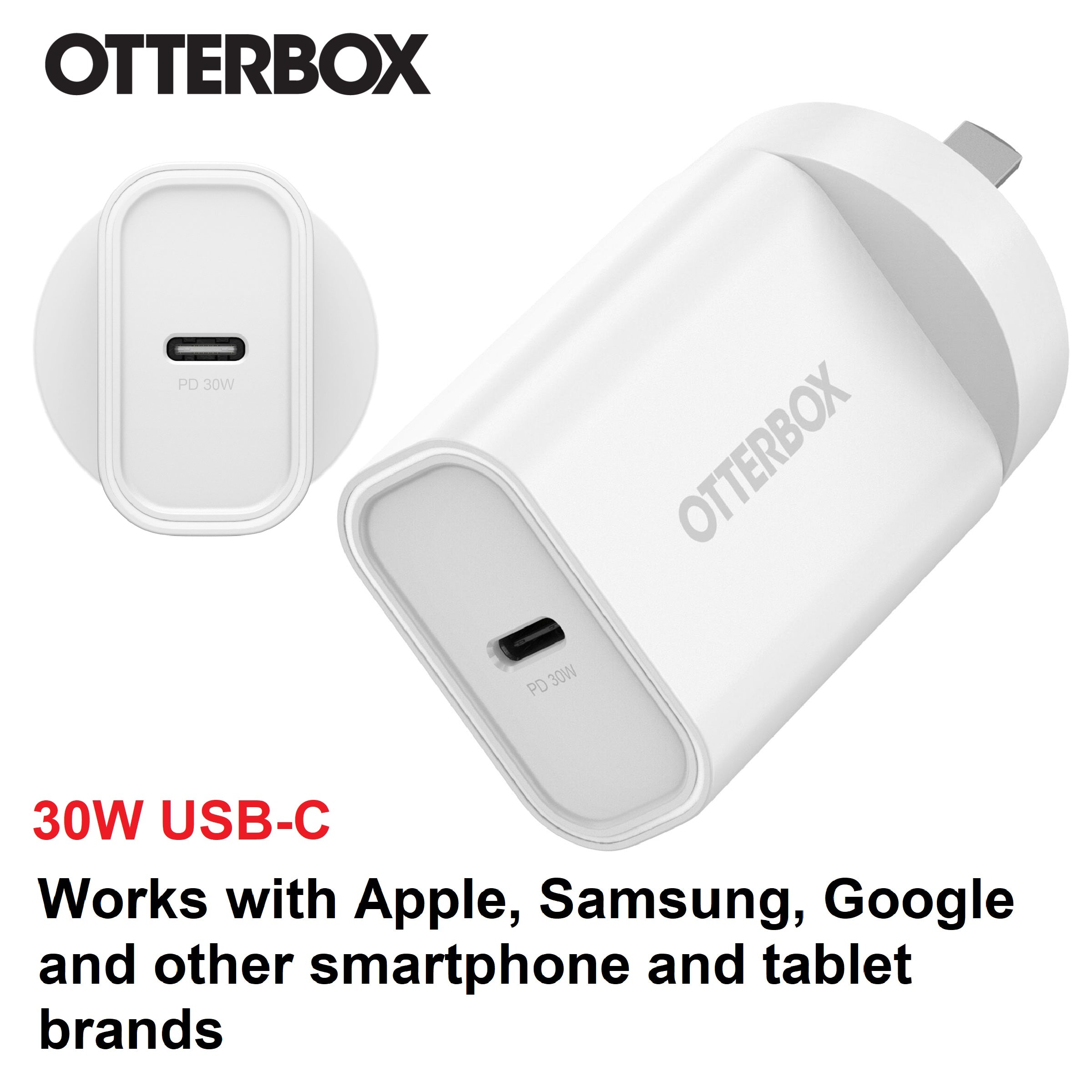 OtterBox 30W USB-C (Type I) PD Fast Wall Charger - White (78-81353), Compact, Drop Tested,Safe  Smart Charging,Best for Apple, 2 Years Warranty
