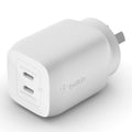 Belkin Belkin BoostCharge Pro 65W Dual USB-C PD 3.0 PPS GaN Wall Charger - White (WCH013auWH), Compact Laptop Charger, Travel