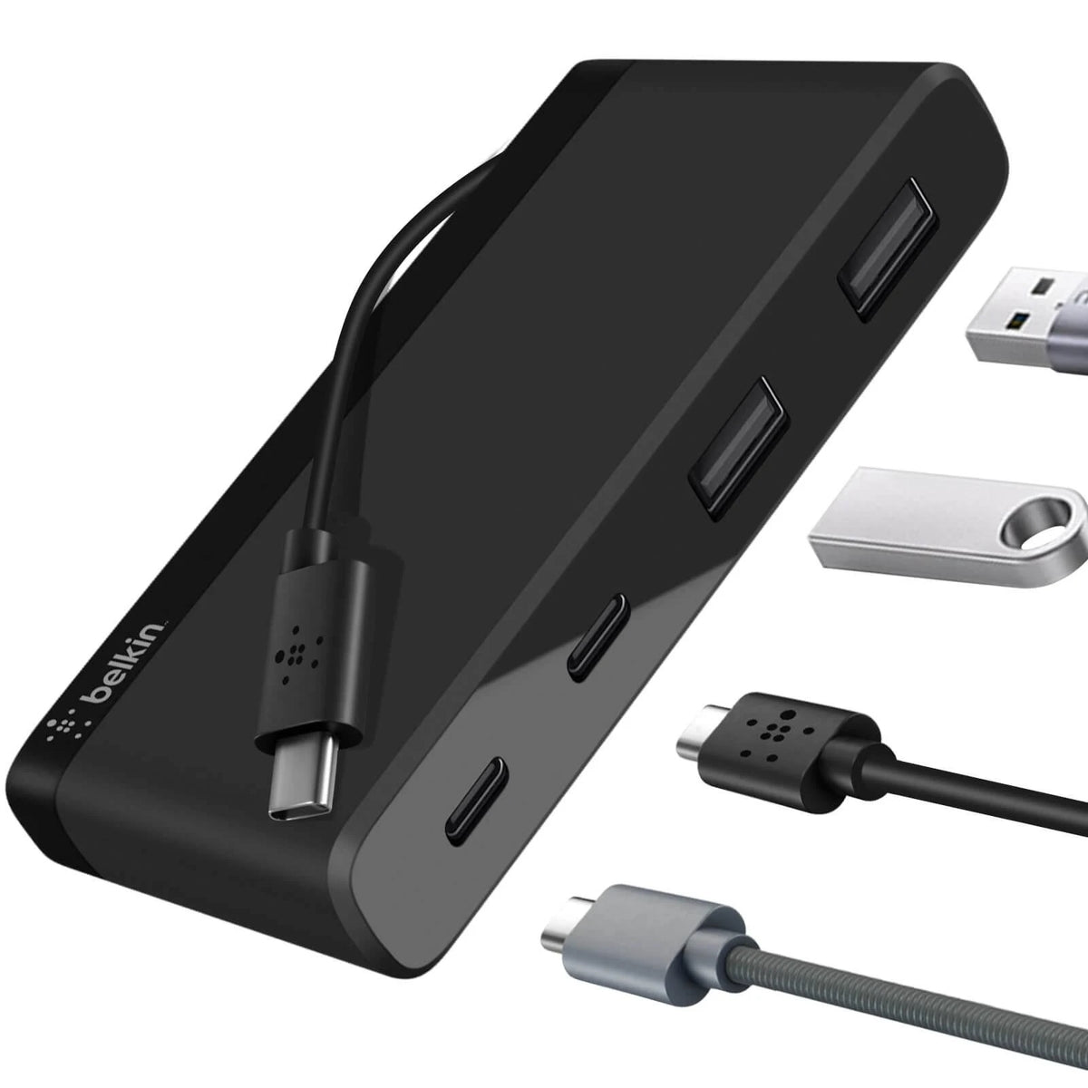 Belkin USB-C 4-Port Mini Hub (USB Type-C) - Black(F4U090btBLK), 5Gbps, 2x USB-C, 2x USB-A, Compact & Travel-Ready, Ultra-Portable,2 Years Warranty