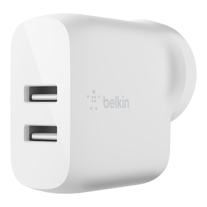 Belkin Belkin BoostCharge Dual USB-A Wall Charger 24W - White (WCB002auWH), 2xUSB-A (12W), Safe  Efficient, Apple, CEW $2500,