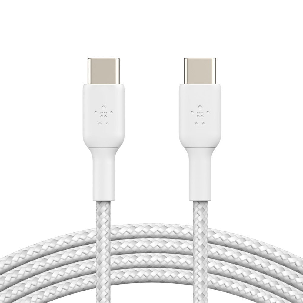 Belkin Belkin BoostCharge Braided USB-C to USB-C Cable (1M) - White (CAB004bt1MWH), 3A/60W, 480Mbps, 30K+ Bends, Apple, USB-I