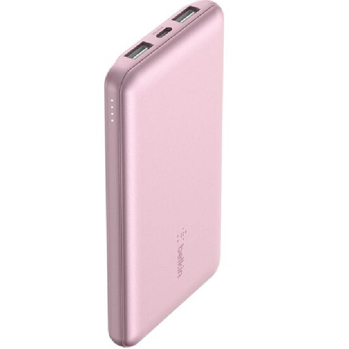 Belkin Belkin BoostCharge CCC-Certified 10k mAh Power Bank (Triple-Port) + USB-C to USB-A Cable - Pink (BPB011btPK), 2x USB-A