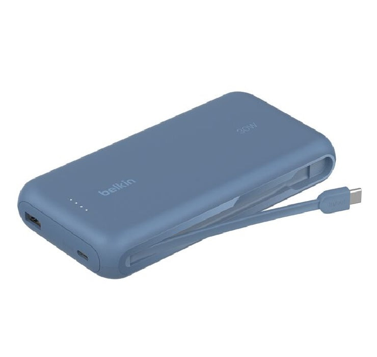 Belkin Belkin BoostCharge 20K mAh Power Bank With Integrated USB-C Cable - Blue (BPB024fqBL), 30W, 2xUSB-C, 1x USB-A, CEW $2,