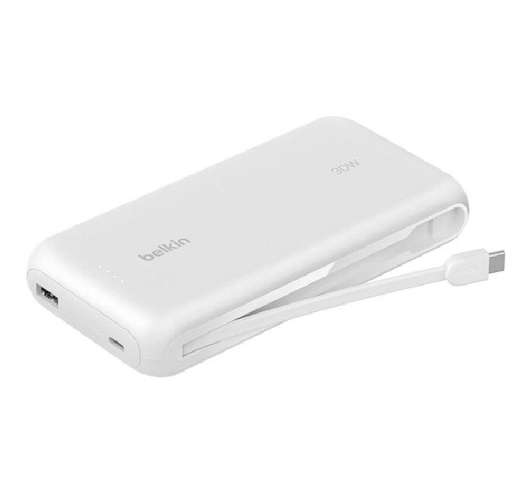 Belkin Belkin BoostCharge 20K mAh Power Bank With Integrated USB-C Cable - White (BPB024fqWH), 30W, 2xUSB-C, 1x USB-A, CEW $2