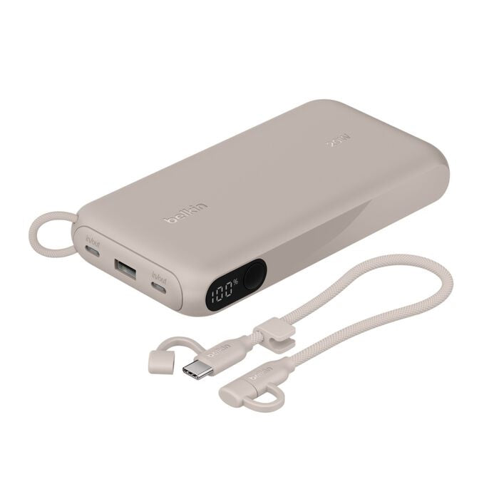 Belkin Belkin BoostCharge 20K mAh Power Bank with Display + USB-C to USB-C Cable 60W (15CM) - Sand (BPB028fqSD), 20W, 2x USB-