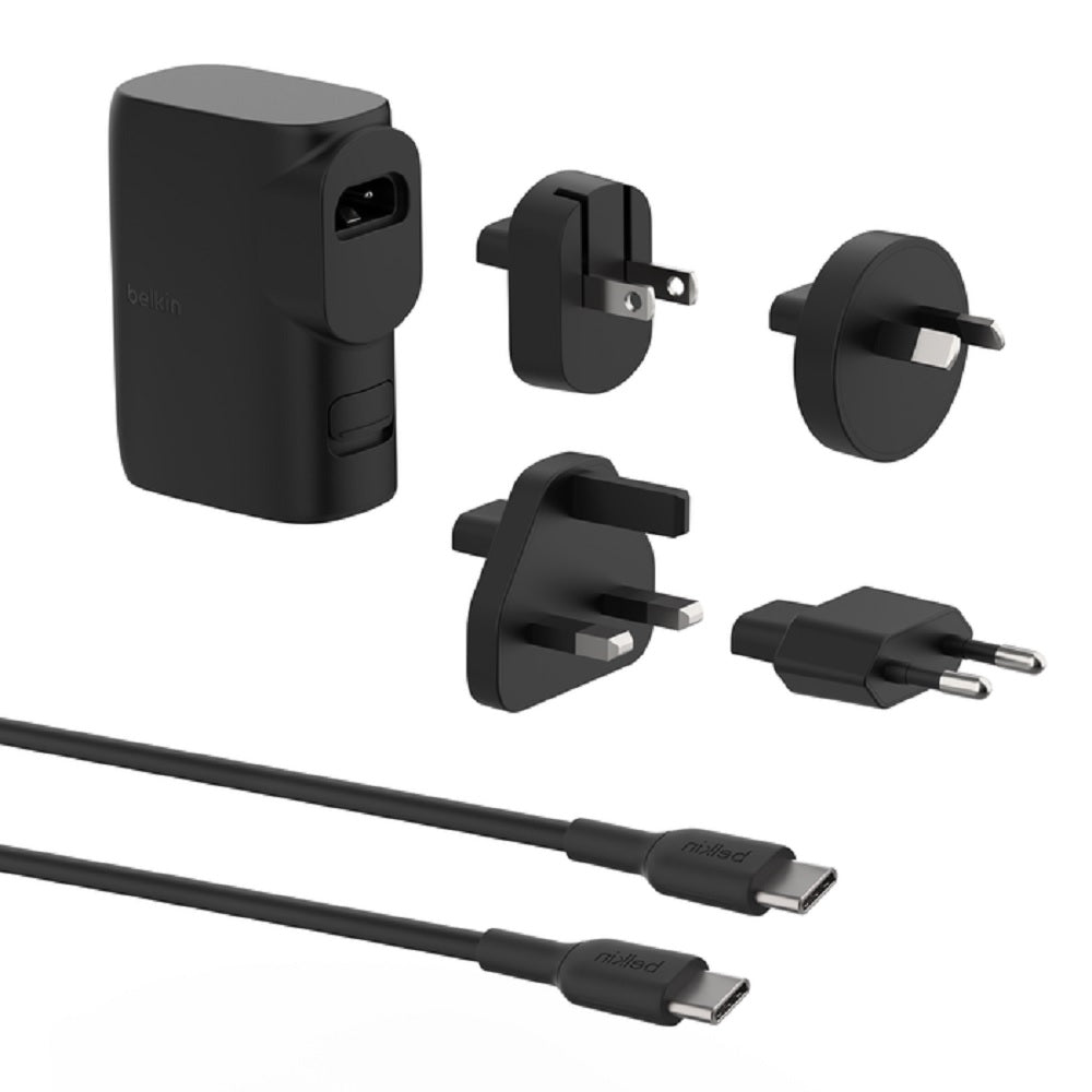 Belkin Belkin BoostCharge Hybrid PD 3.0 25W Dual Wall Charger + 5K mAh Power Bank + Travel Adapter Kit +USB-C Cable- Black(BP