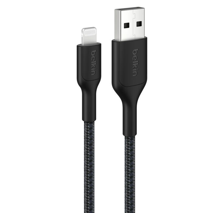 Belkin Belkin BoostCharge Pro Braided Lightning to USB-A Cable (1M) - Black (CAA020FQ1MBK), 2.4A/15W, 480Mbps, 350K Bends, MF