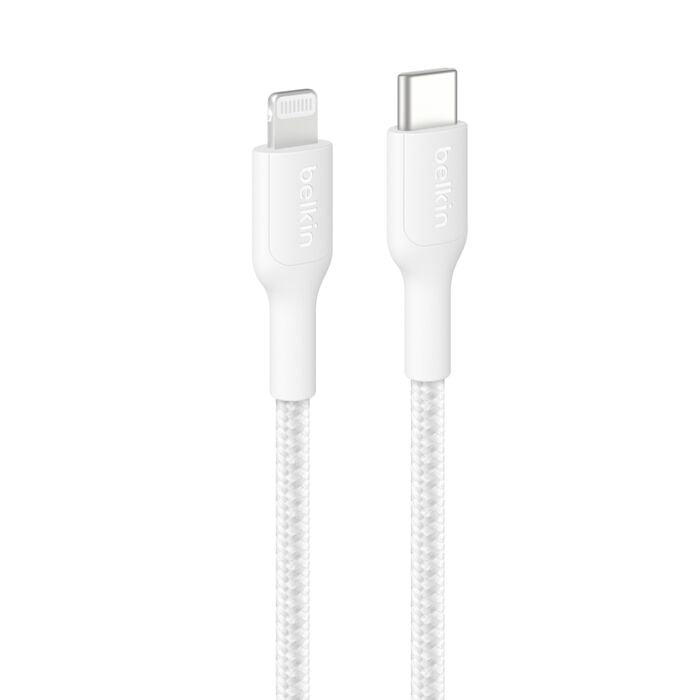 Belkin Belkin BoostCharge Pro Braided Lightning to USB-C Cable (1M) - White (CAA022FQ1MWH),3A/15W, 480Mbps,350K+ Bends,Apple,