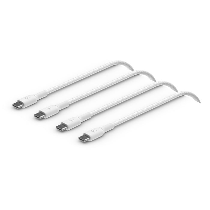 Belkin Belkin BoostCharge Braided USB-C to USB-C Cable (1M) (Pack of 2) - White (CAB004bt1MWH2PK), 3A/60W, 480Mbps, 30K+ Bend
