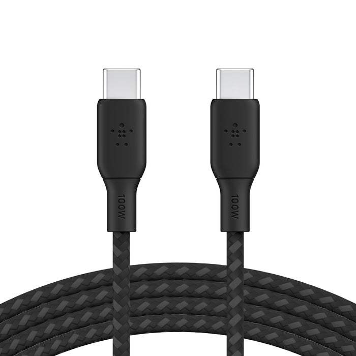 Belkin Belkin BoostCharge Braided USB-C to USB-C Cable (3M) - Black (CAB014bt3MBK), 5A/100W, 480Mbps, 30K+ Bends, Apple, USB-