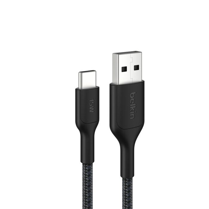 Belkin Belkin BoostCharge Pro Braided USB-C to USB-A Cable (1M) - Black (CAB022fq1MBK), 3A/15W, 480Mbps, 350K+ Bends, Apple,U