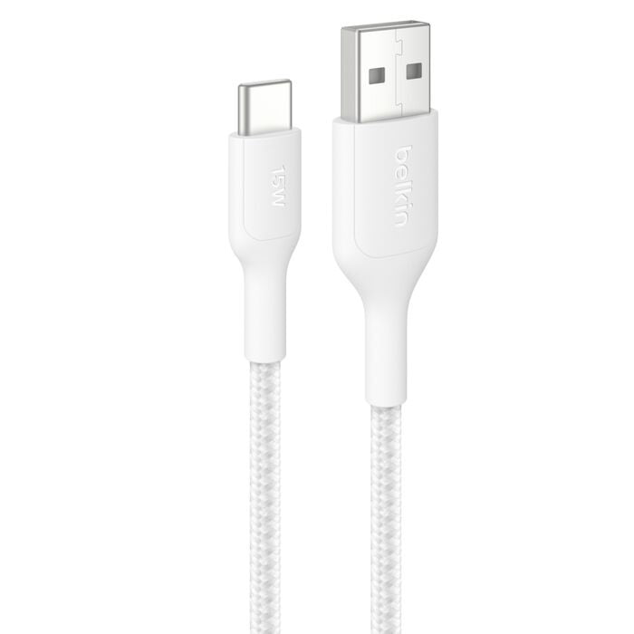 Belkin Belkin BoostCharge Pro Braided USB-C to USB-A Cable (1M) - White (CAB022fq1MWH), 3A/15W, 480Mbps, 350K+ Bends, Apple,U
